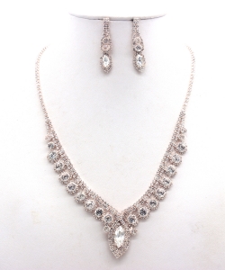 Rhinestone Necklace  with Earrings Set NB330102 ROSEGOLD CL